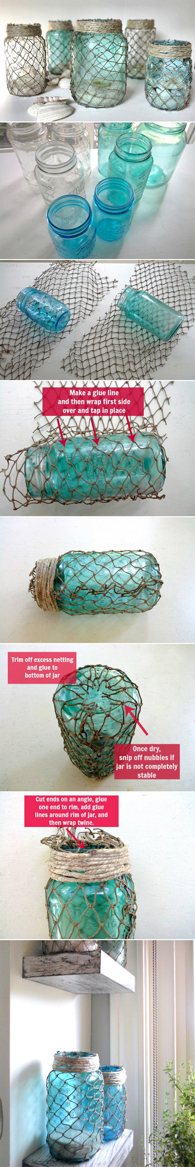 Decorative Fisherman Netting Wrapped Jars