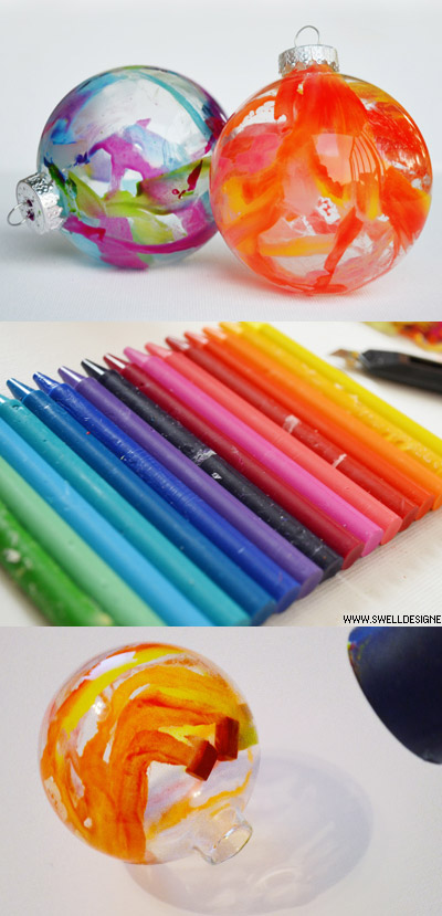 Crayon drip Christmas ornaments
