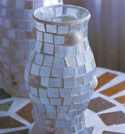 Mosaic & shell vase